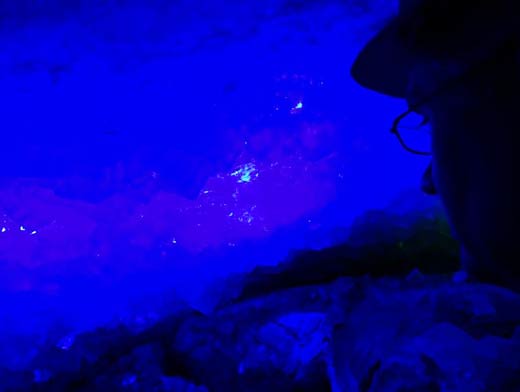 Ein Blick in die Kristallgrotte, ein Nationales Geotop.