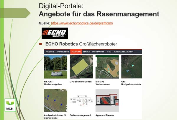 Eine Übersicht zur umfangreichen Software zur kompletten Kontrolle beim Einsatz des ECHO-Mähroboters.
