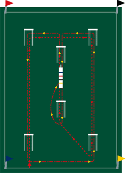 Der Krocket-Parcours nach internationalem Standard (26,5 x 32 Meter)