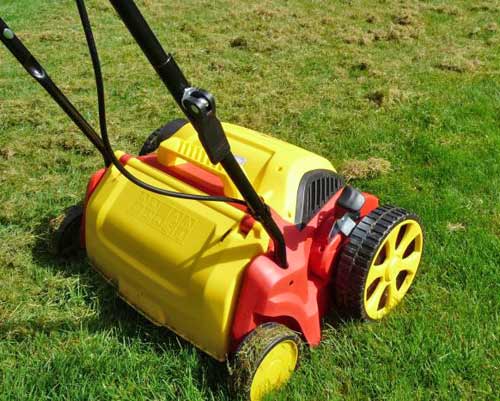 Die scharfen, vertikal schneidenden Messer des Vertikutierers sollten erst nach der Frühjahrsdüngung bei wärmeren Temperaturen zum Einsatz kommen.