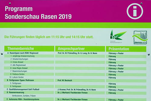 Übersicht zu den Themenschwerpunkten der Sonderschau Rasen bei der demopark in Eisenach