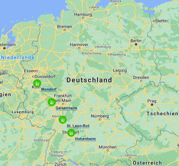 Standorte der Versuchsflächen zur Beobachtung von vier Bermudagrass-Ökotypen